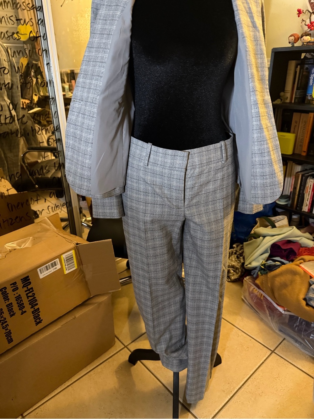 Ann Taylor Gray Plaid Two-Piece Suit Jacket & Pants